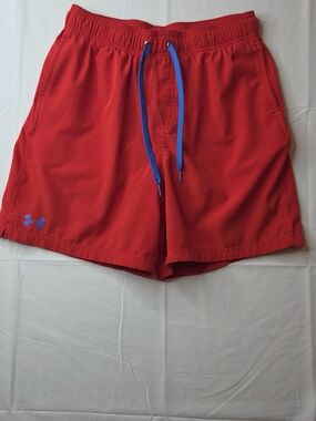 Under Armour Men's Red 2-in-1 Swim Board Shorts w/ Blue Liner